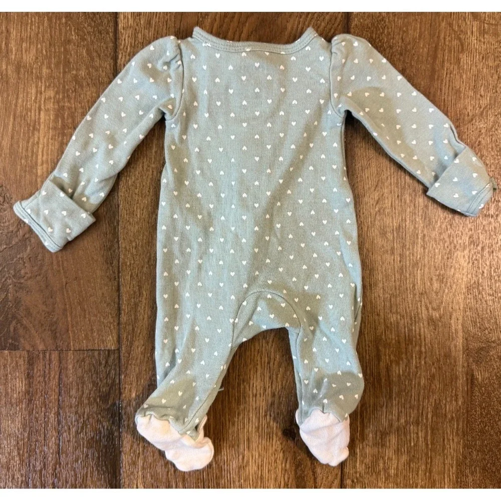 Baby Girl Preemie Outfit Footie‎ Sleeper Heart Bear Green 2 Way Zipper Clothes